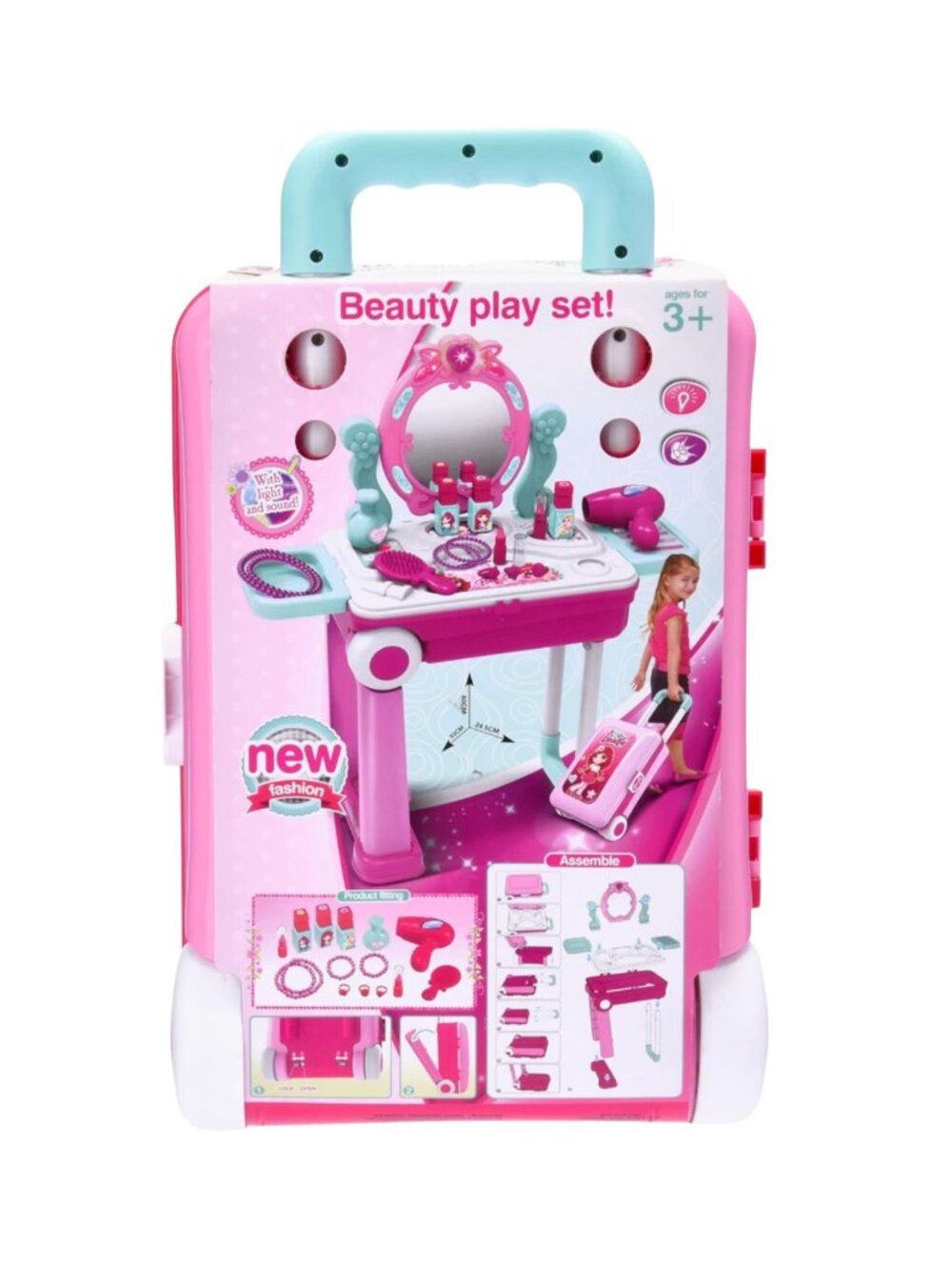 Kids Vanity Makeup Table Pretend Play Set, Princess Beauty Salon Toy with Mirror - Picture 6 of 10